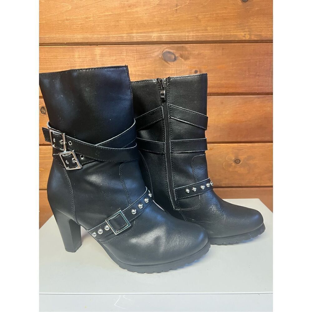 Ride Tec Women's 3 Buckle Riding Boots - Black* Leather * Heeled * Sz 10